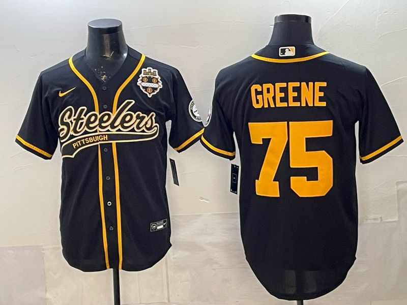 Men 2026 Pittsburgh Steelers #75 Greene Black Joint Name Nike Limited NFL Jersey style 06